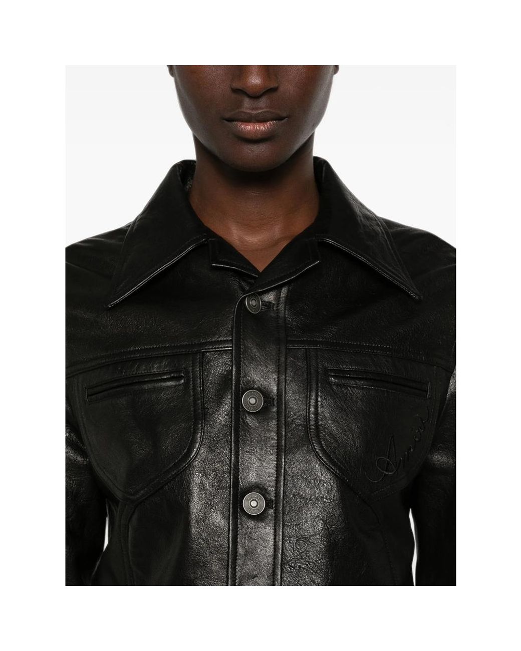 Amiri Black Button-Up Leather Jacket