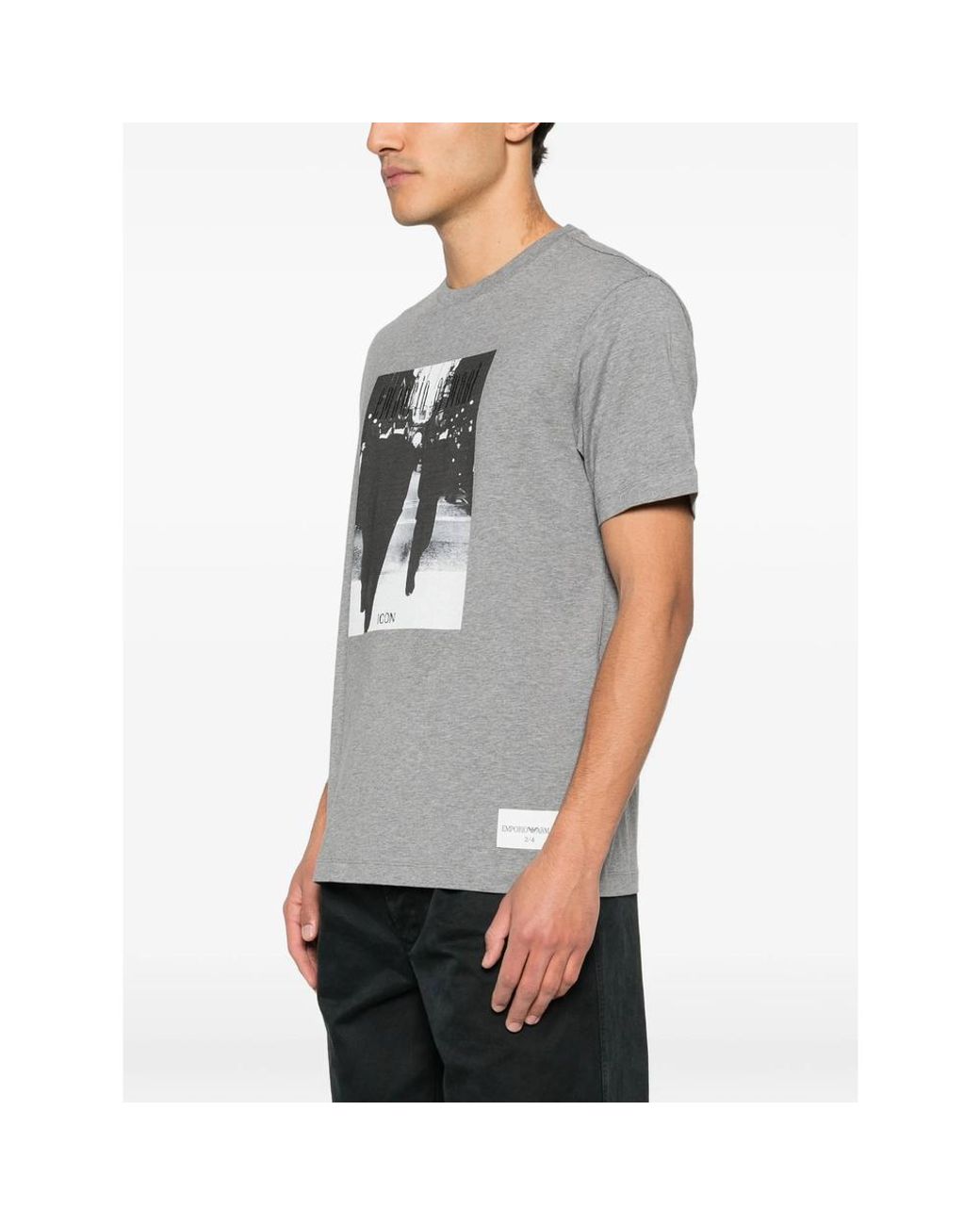 Emporio Armani Gray Graphic Print Crew Neck T-Shirt for men