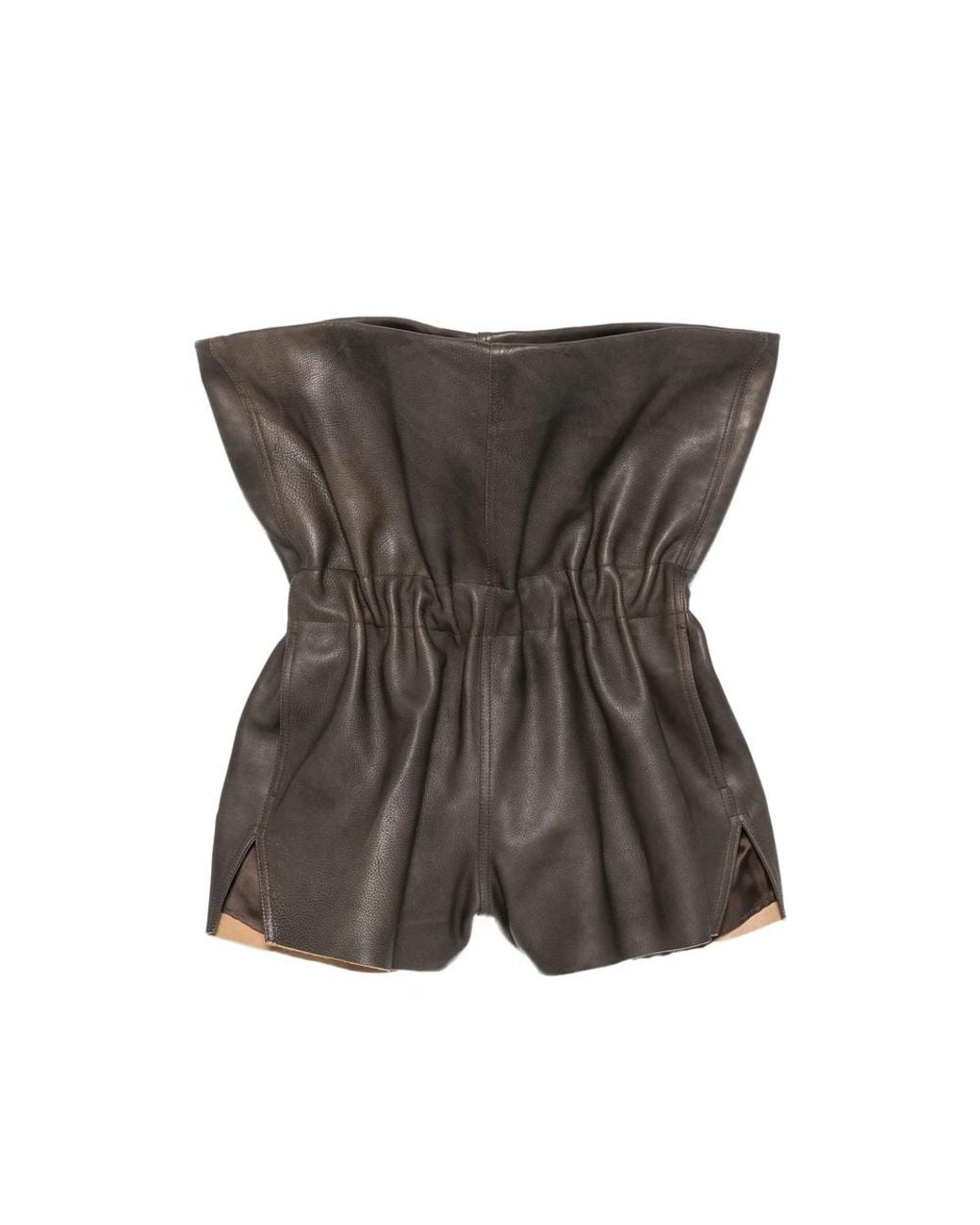 Rick Owens Gray Crater Fold-Over Leather Shorts