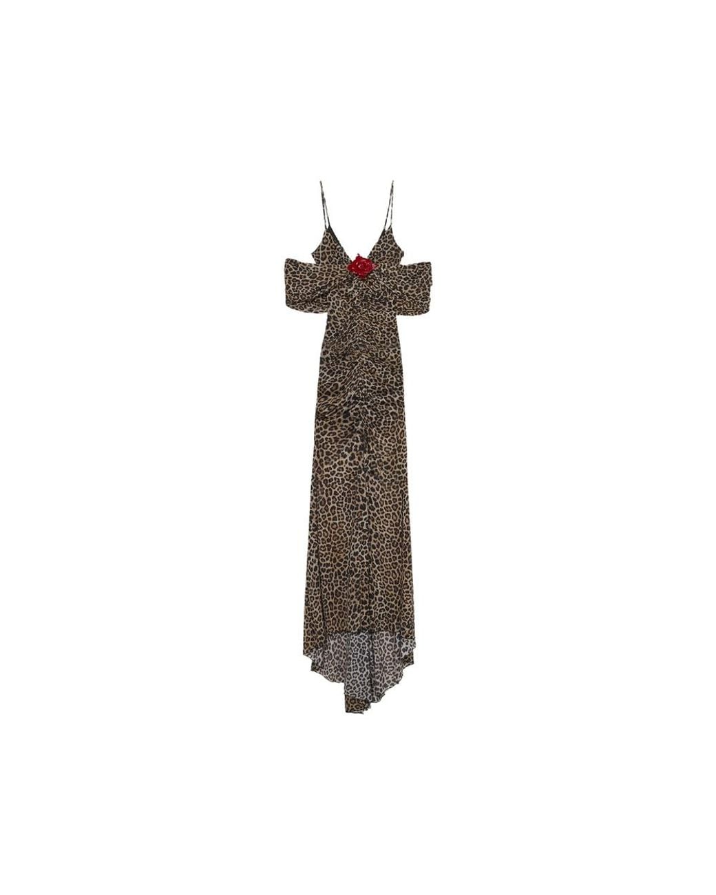 Blumarine Brown Leopard-Print Brooch-Detail Maxi Dress