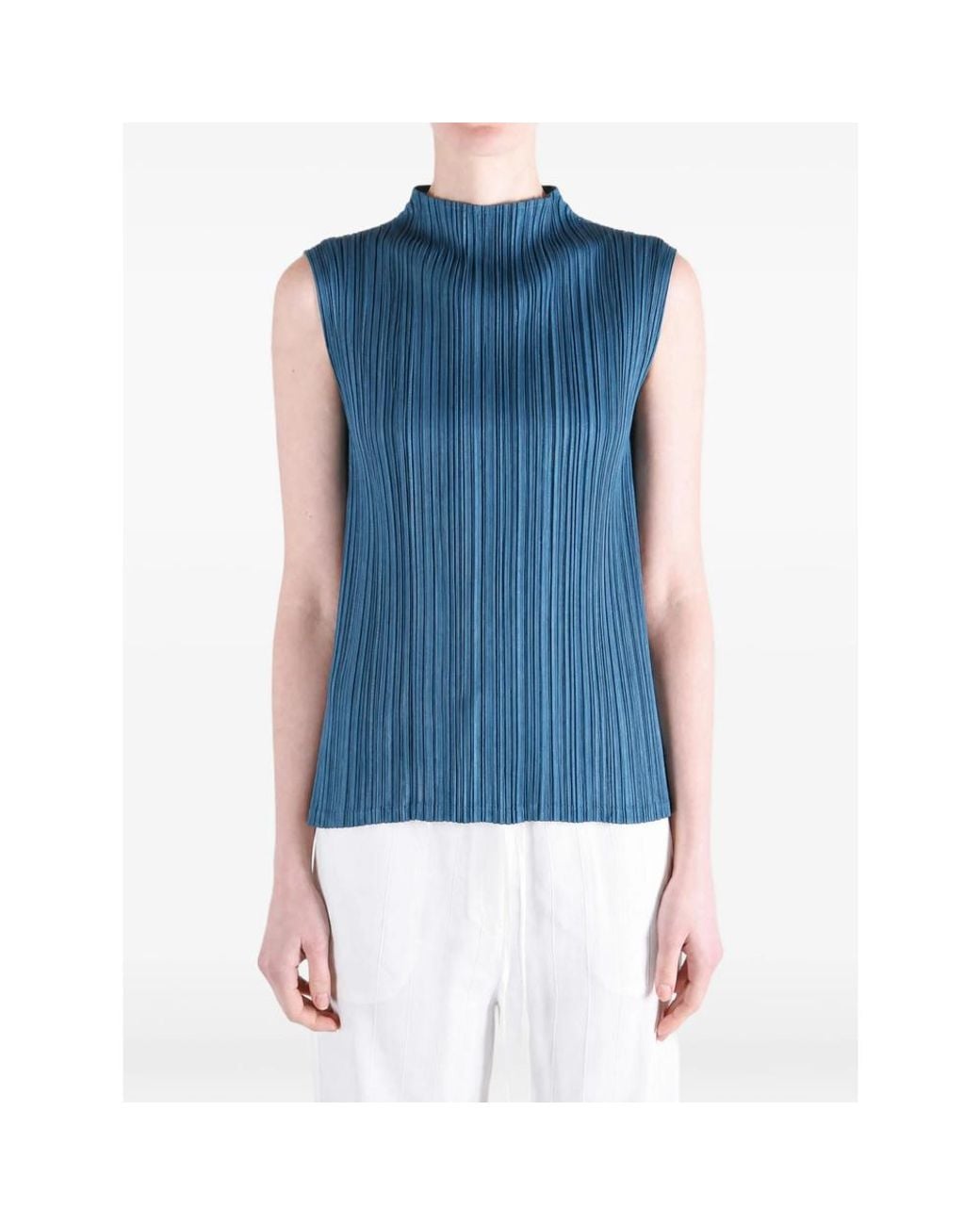 Pleats Please Issey Miyake Blue Mellow Sleeveless Top