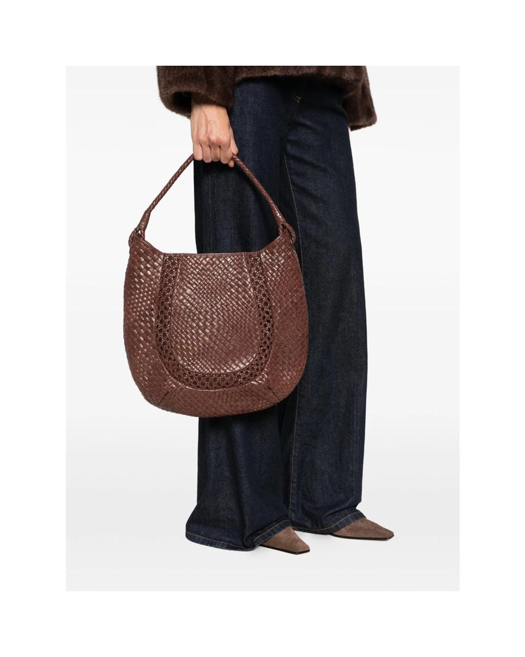 IBELIV Brown Lamia Woven Tote Bag