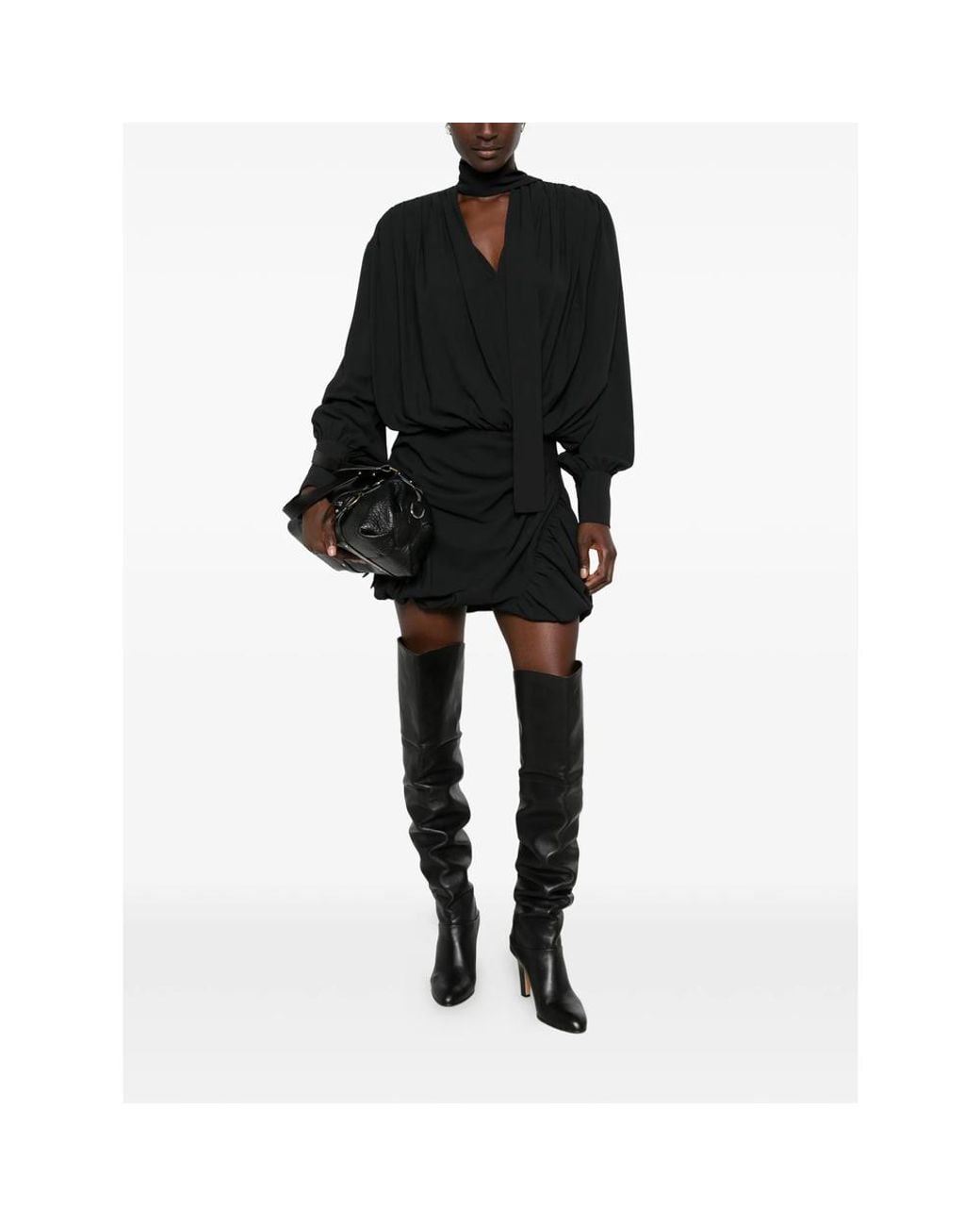 IRO Black Bounce Pussy-Bow Draped Mini Dress