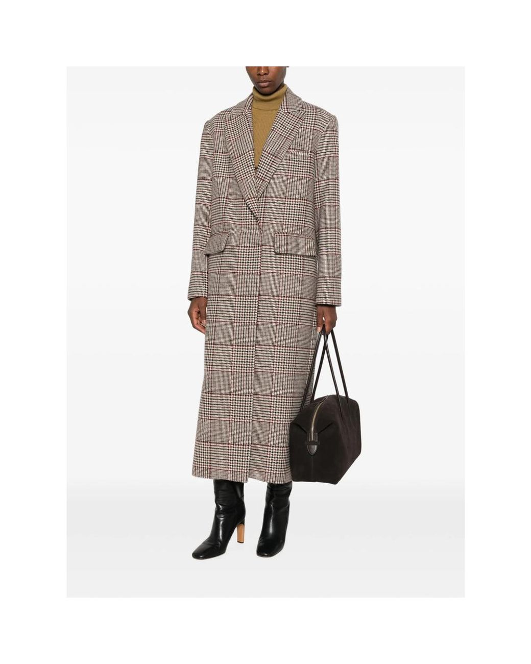 FEDERICA TOSI Brown Prince Of Wales Check Double-Breasted Coat