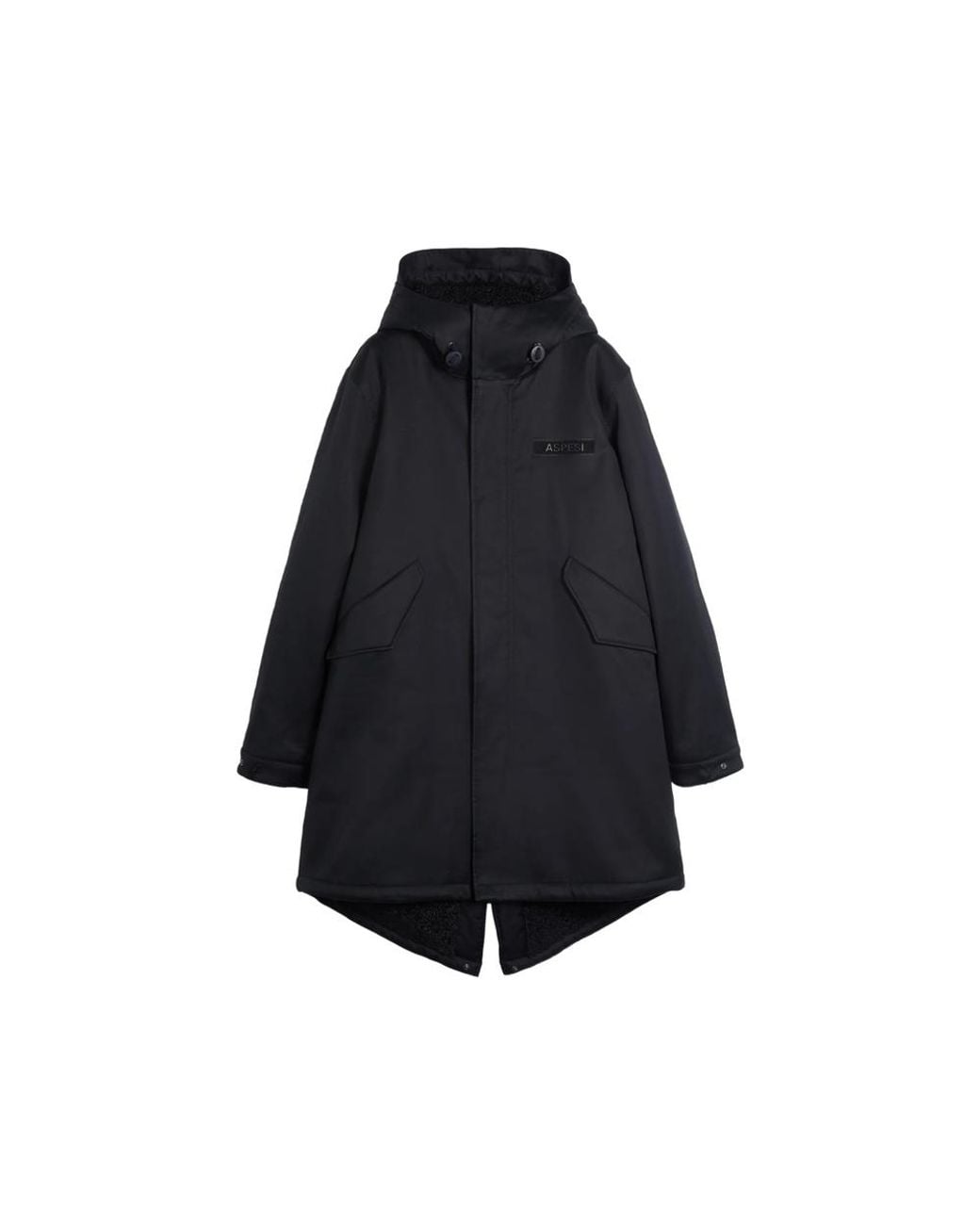 Aspesi Black Logo-Patch Hooded Parka Coat for men