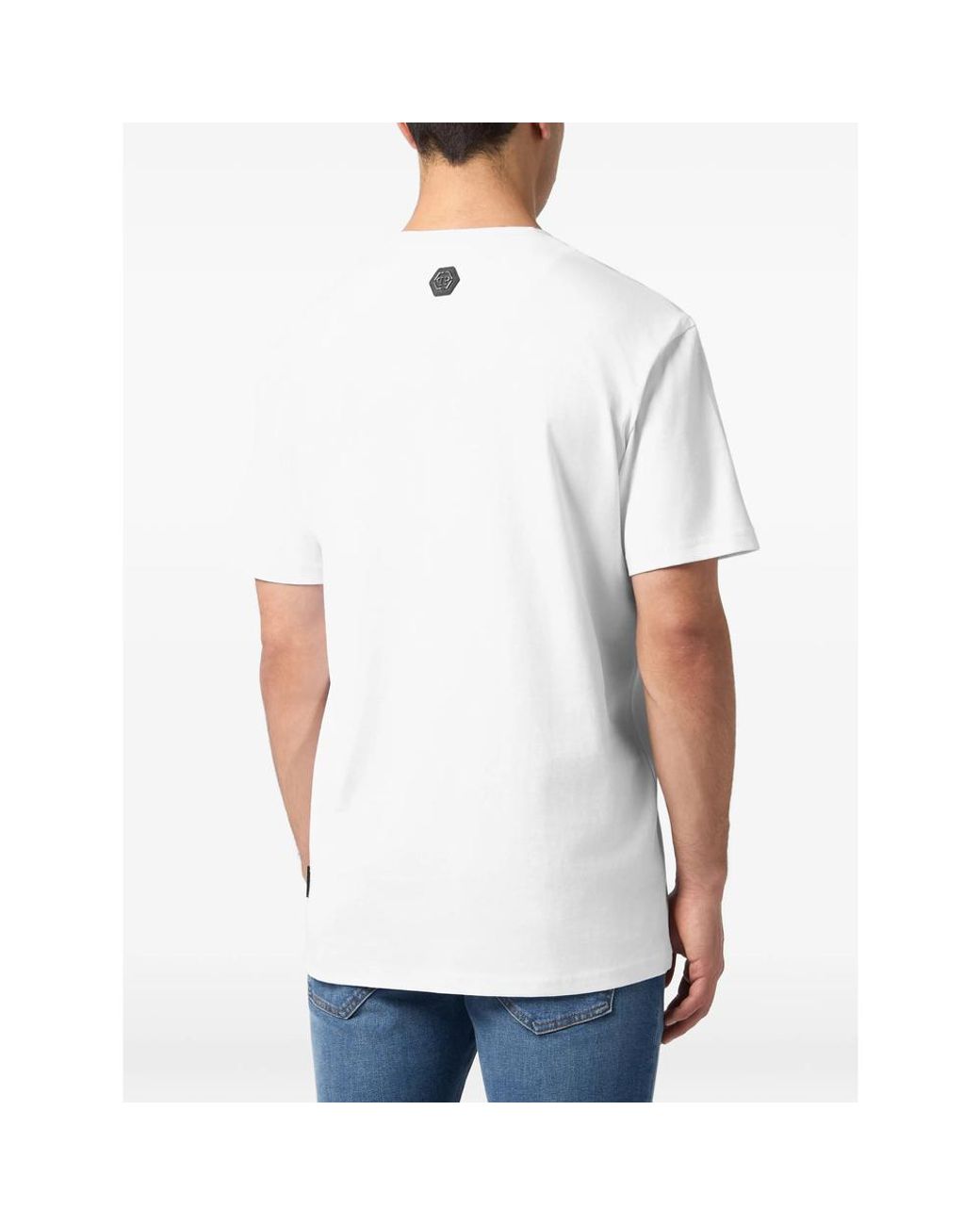 Philipp Plein White Teddy Round Neck T-Shirt Plane Stones for men
