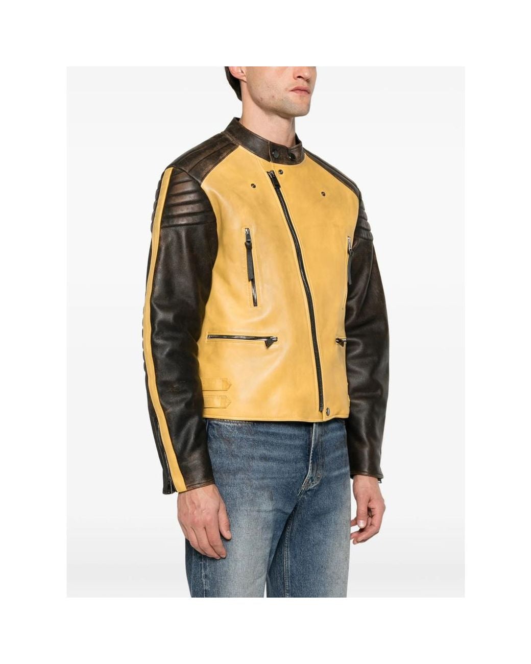 Fendi Metallic Biker-Style Leather Jacket for men