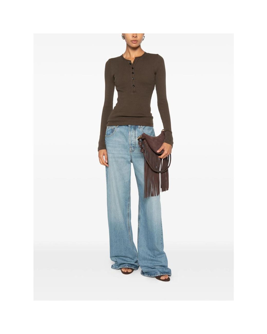 Citizens of Humanity Brown Drea Waffle-Knit Henley Top