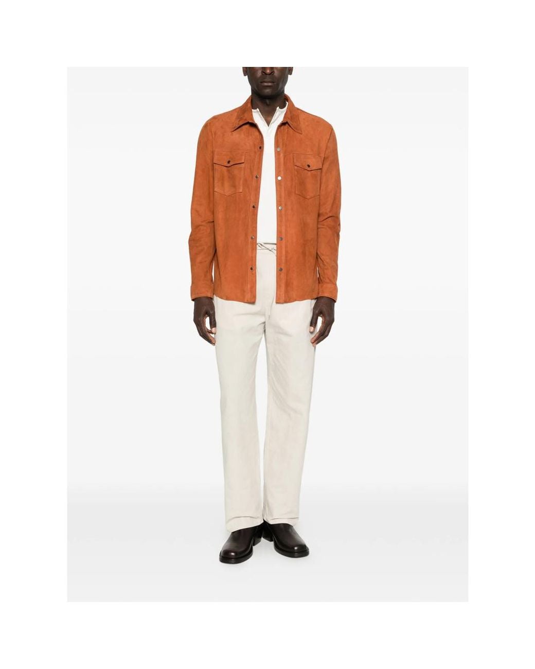 Salvatore Santoro Orange Shirt Jacket Leather for men