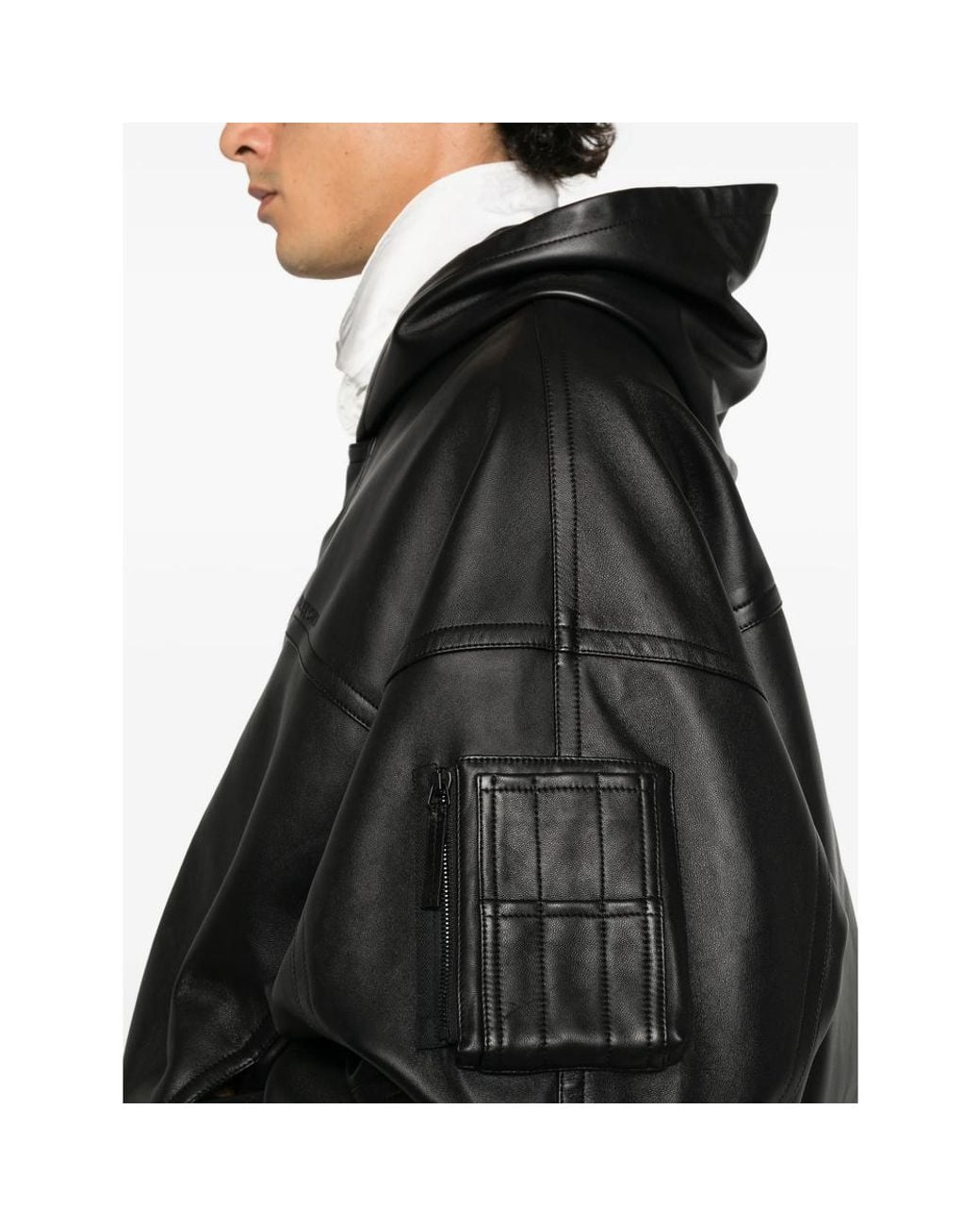 Balenciaga Black Hooded Leather Jacket for men