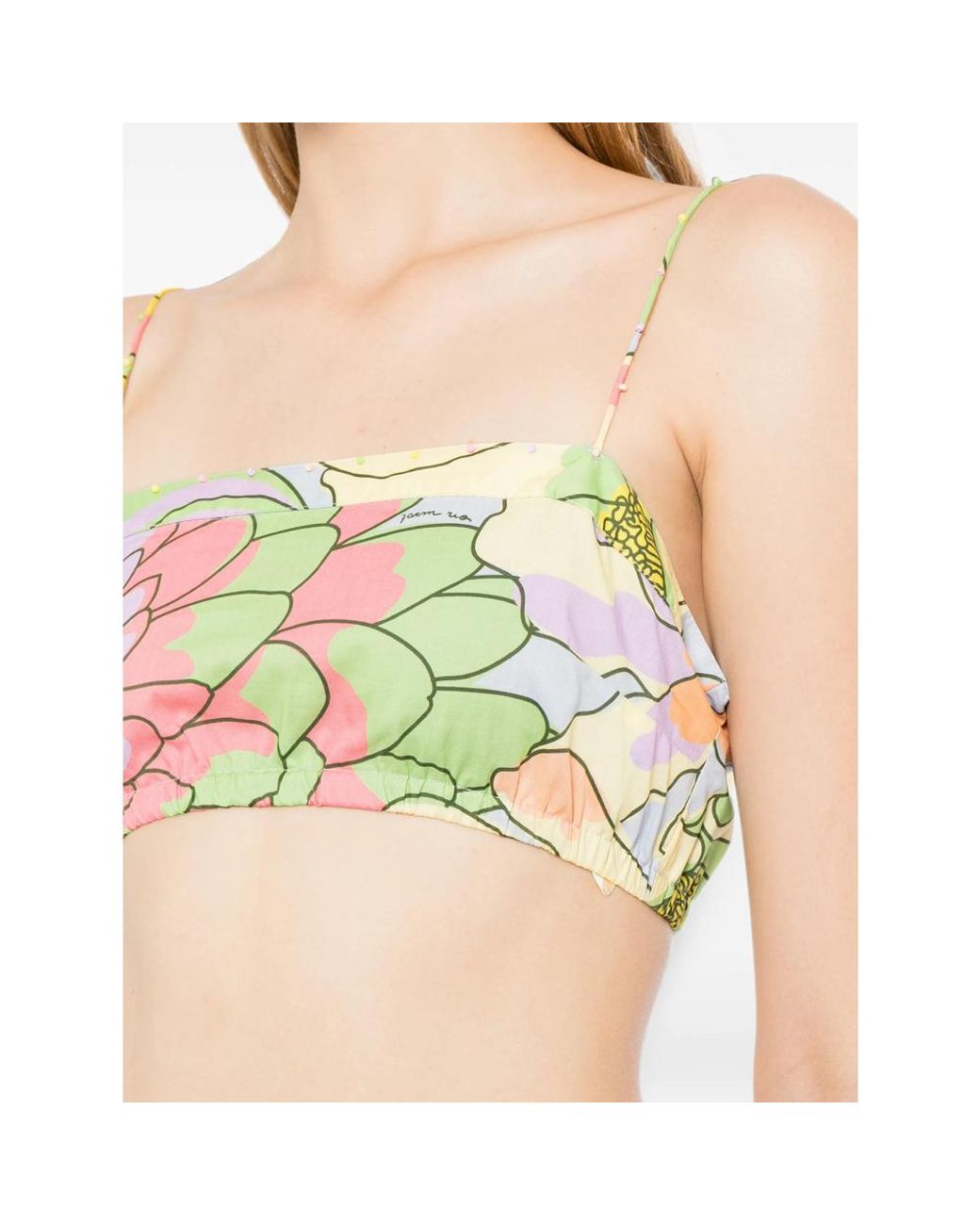Farm Rio Yellow Spring Affair Beaded Crop Top