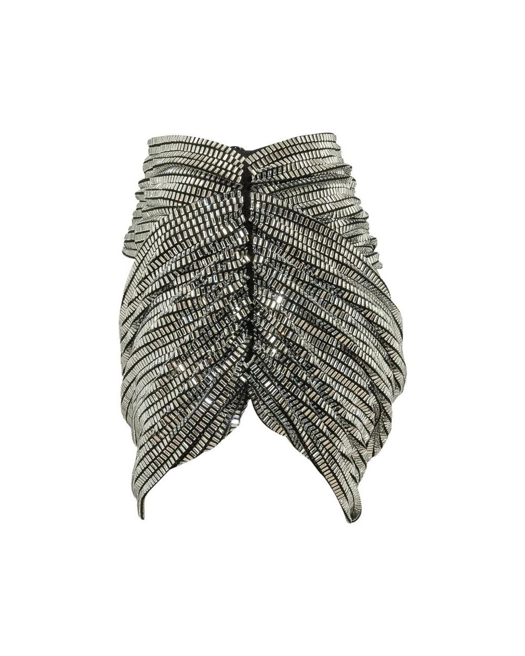 Self-Portrait Gray Crystal-Embellished Ruched Mini Skirt