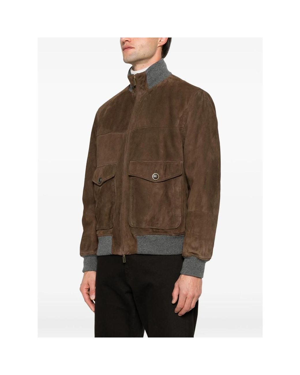 Brunello Cucinelli Brown Suede-Finish Panelled Jacket for men
