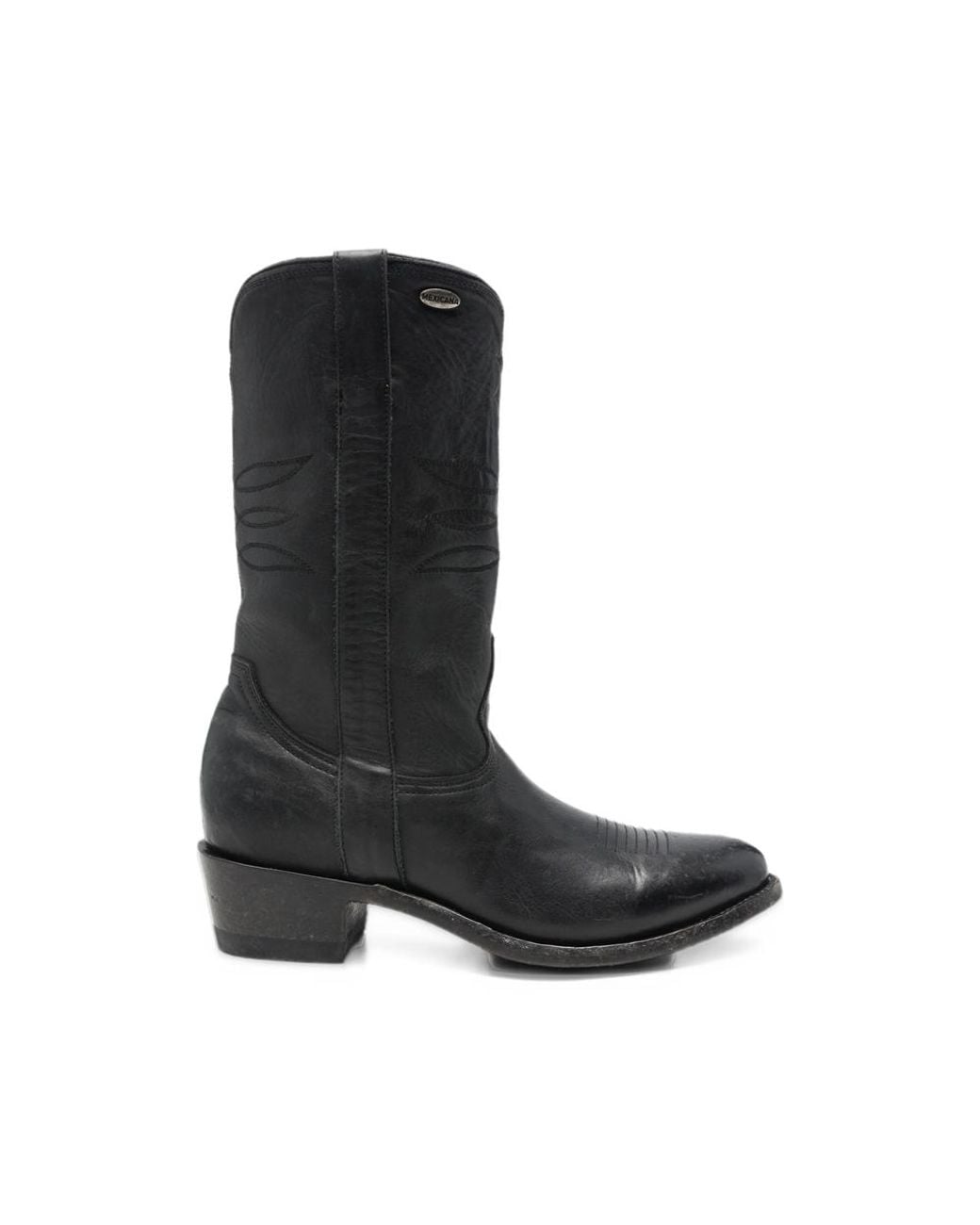 Mexicana Black Embroidered Leather Cowboy Boots