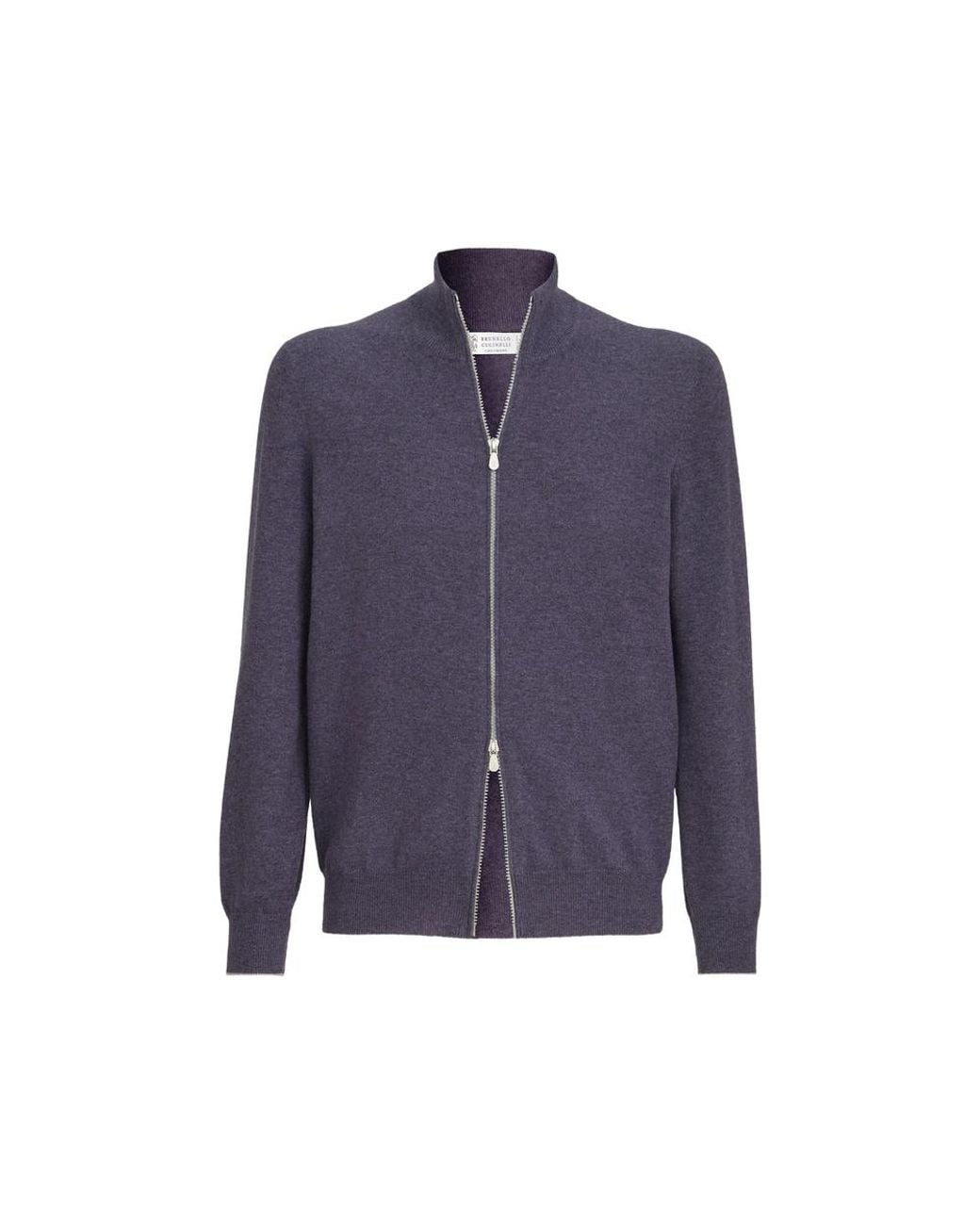 Brunello Cucinelli Blue Cashmere High-Neck Cardigan With Zipper for men