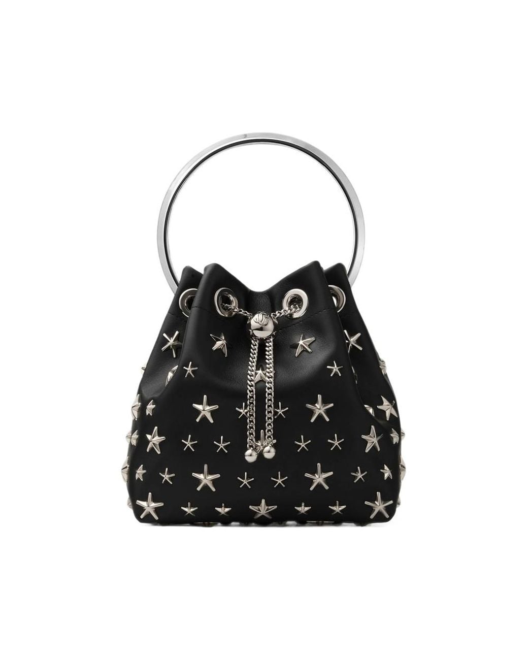 Jimmy Choo Black Bon Bon Star-Studded Bucket Bag