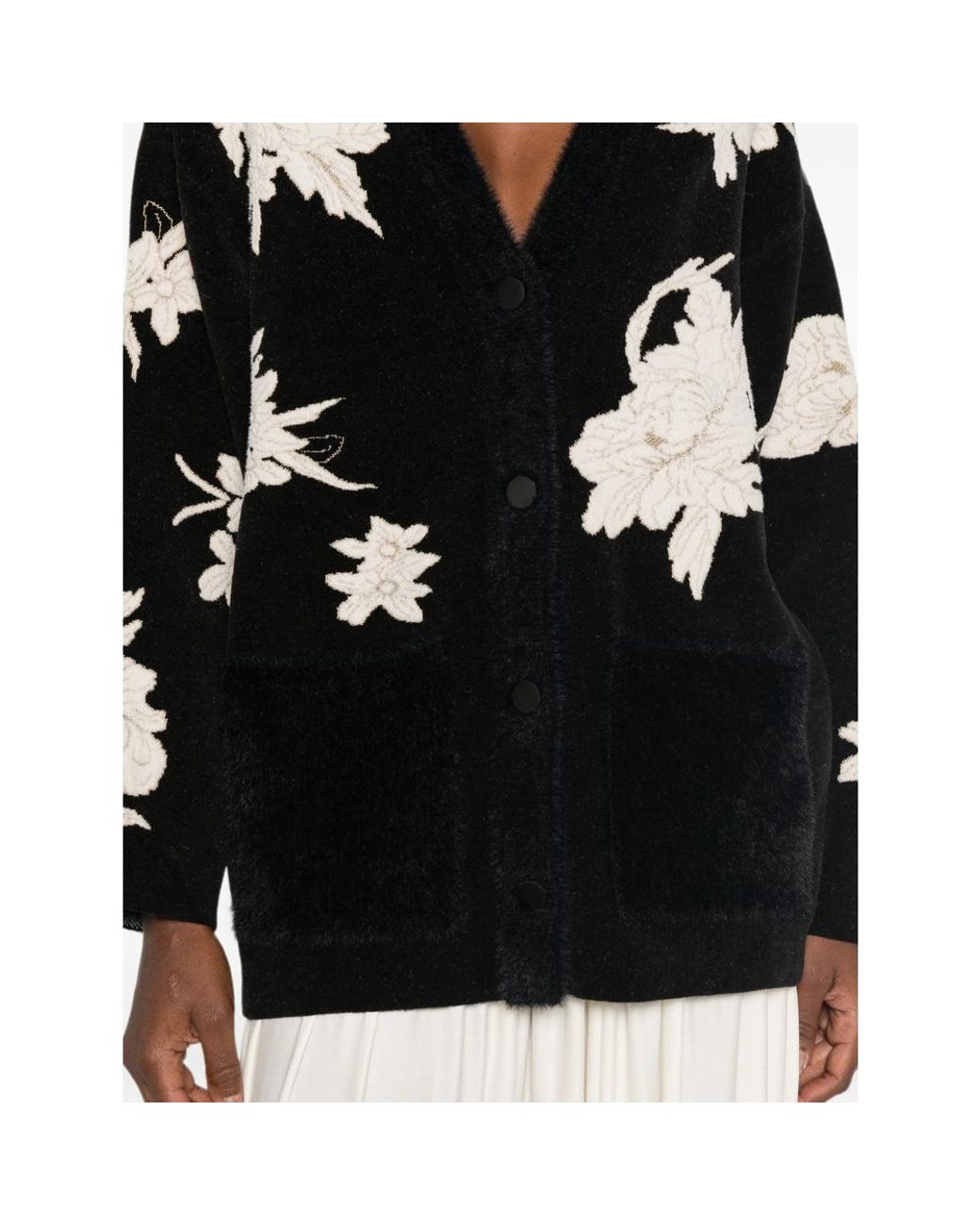 Forte_forte Black Floral-Embroidered Cardigan-Style Jacket