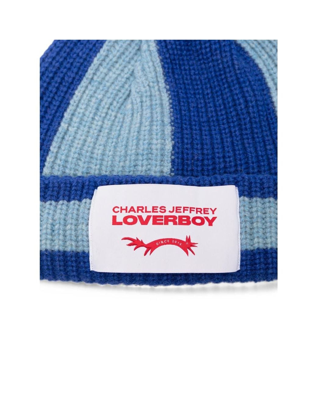 Charles Jeffrey Blue Striped Pompom Beanie Hat for men