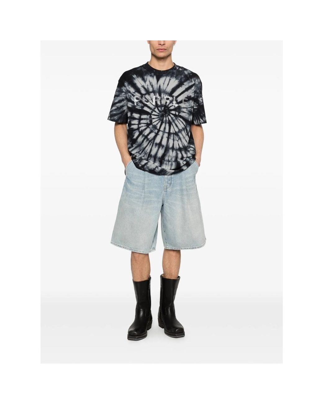 Purple Brand Blue Pleated Denim Shorts for men