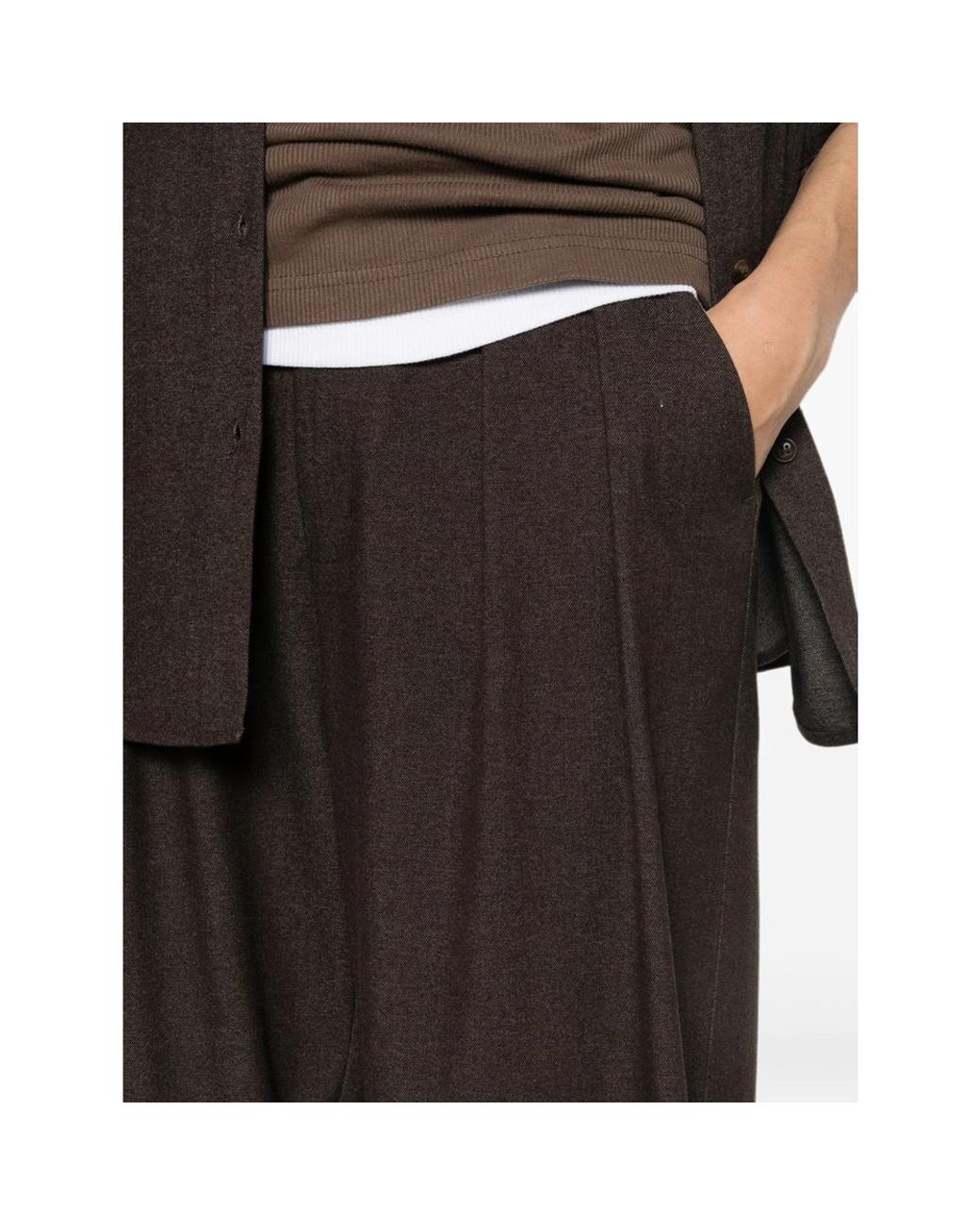 ELEH Brown Pleated Wide-Leg Trousers