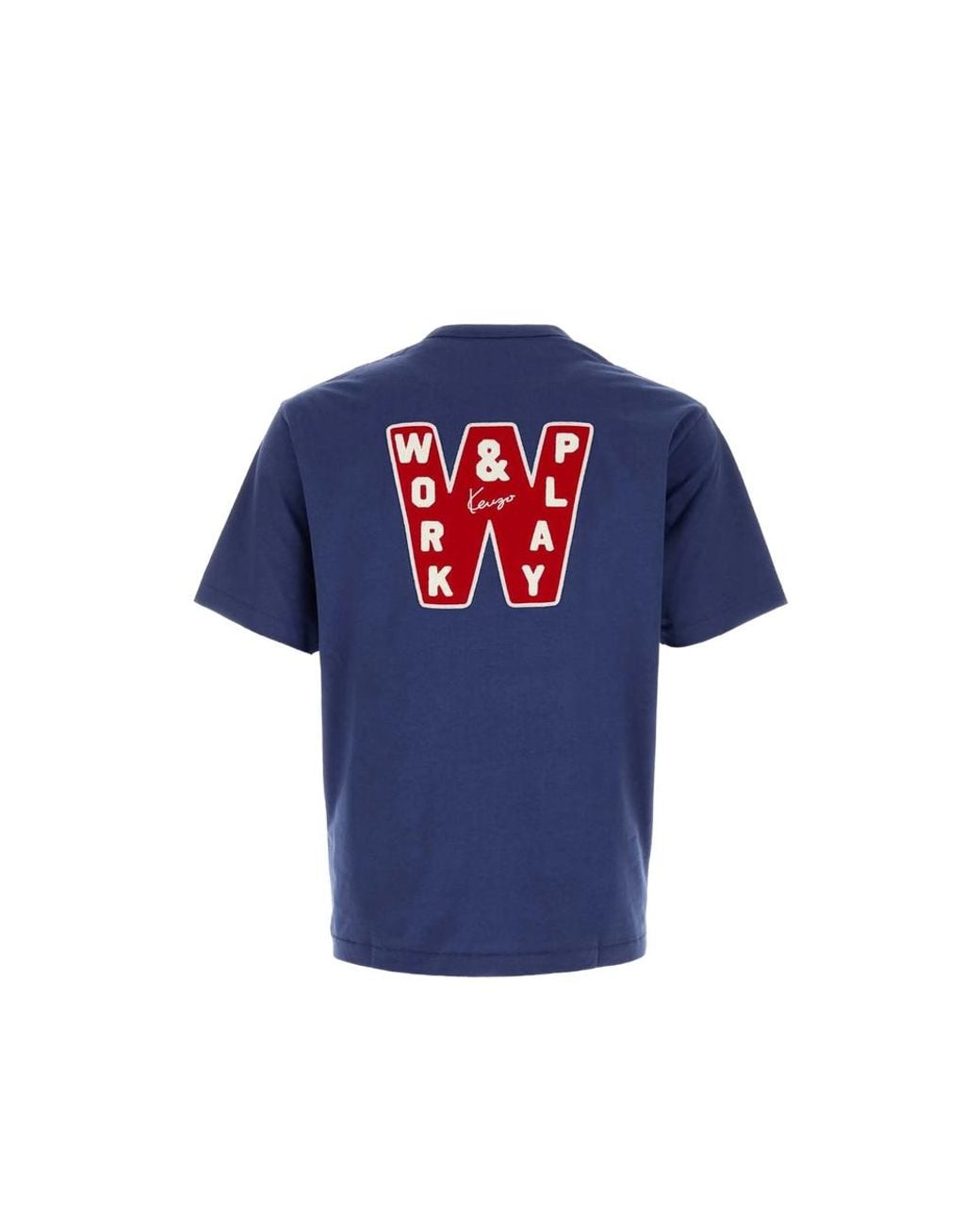 KENZO Blue Work And Play Logo-Patch T-Shirt for men