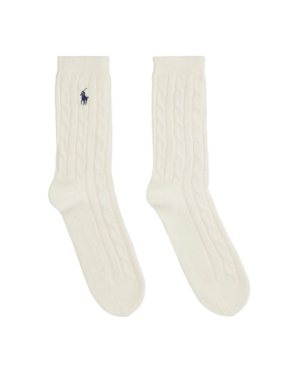 Ralph Lauren White Cable-Knit Cotton Socks