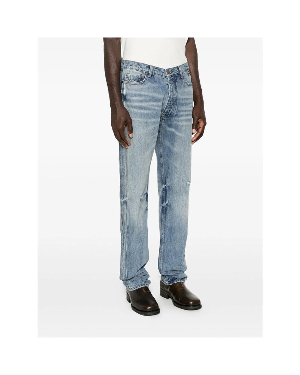 R H U D E © Blue Distressed Straight-Leg Jeans for men