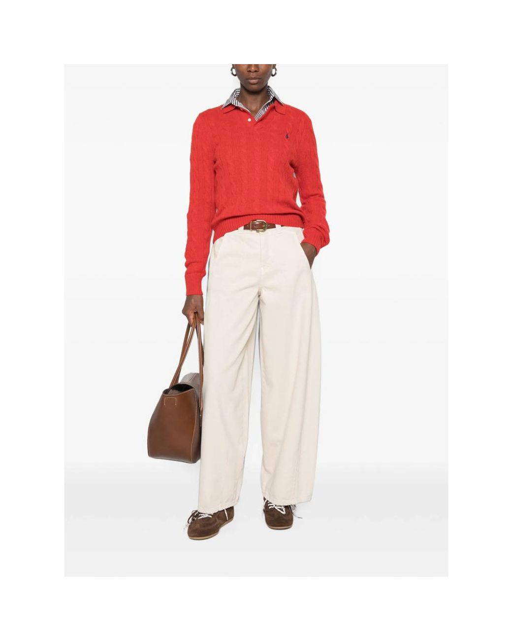 Ralph Lauren Red Cable-Knit Polo Sweater