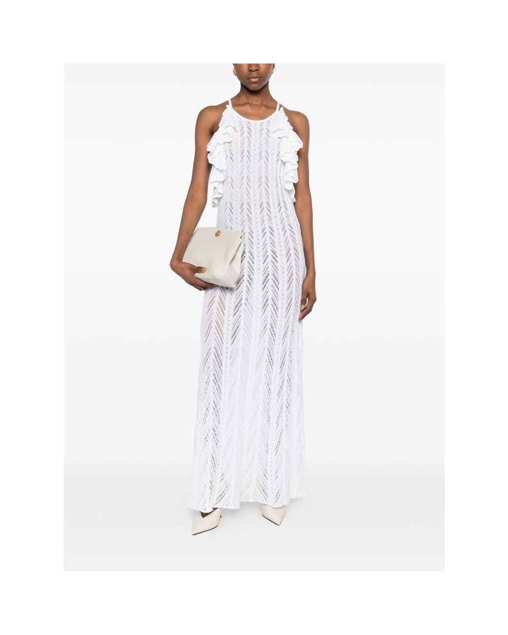 Antonino Valenti White Guinea Ruffled Maxi Dress