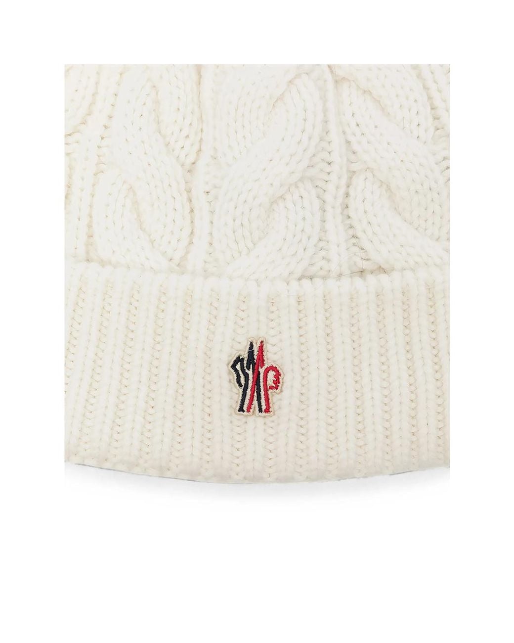 Moncler White Cable-Knit Pompom Beanie Hat