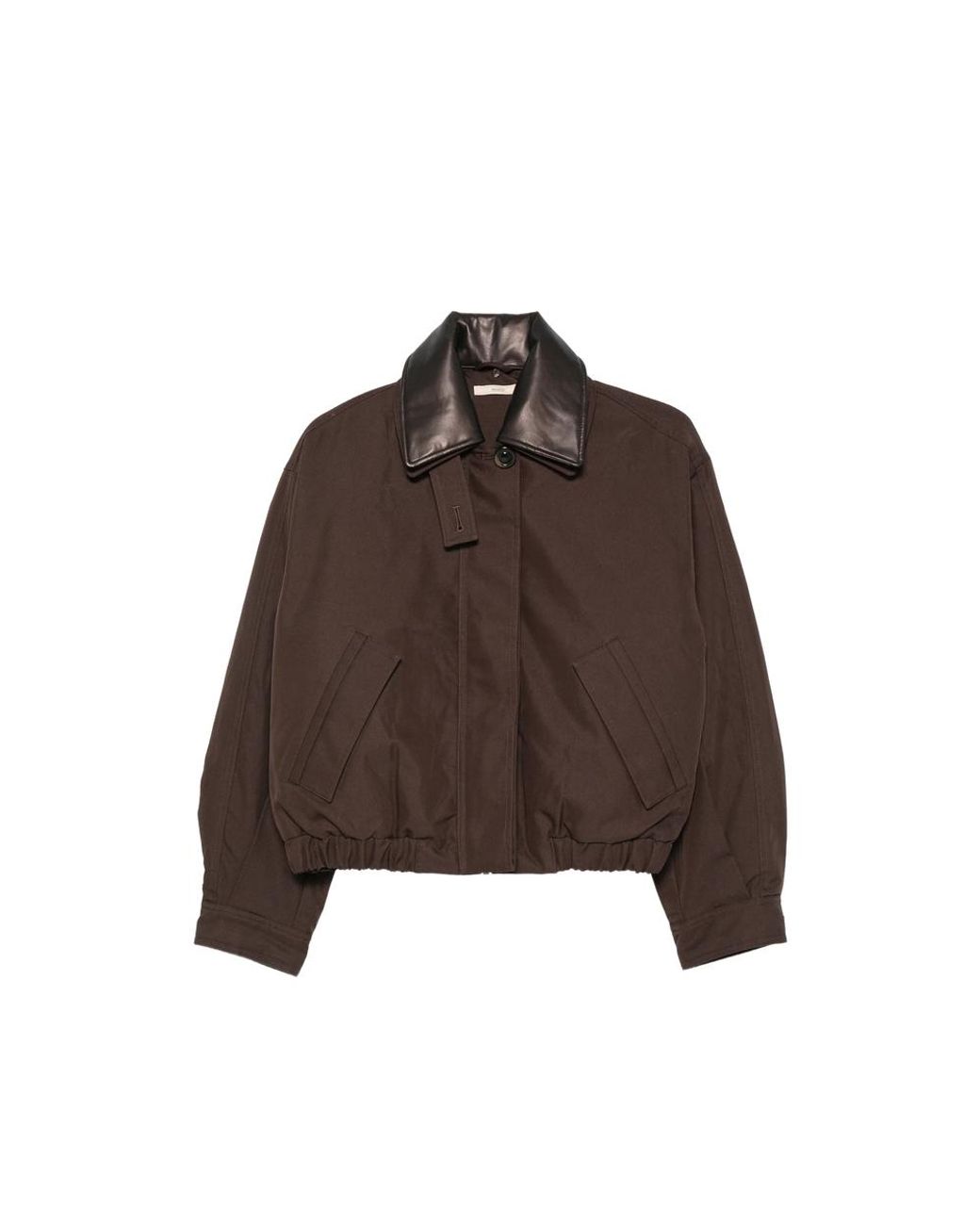 Sessun Brown Leather Effect-Collar Bomber Jacket