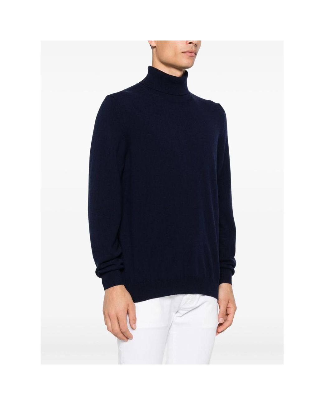 Fedeli Blue Cashmere Roll-Neck Sweater for men