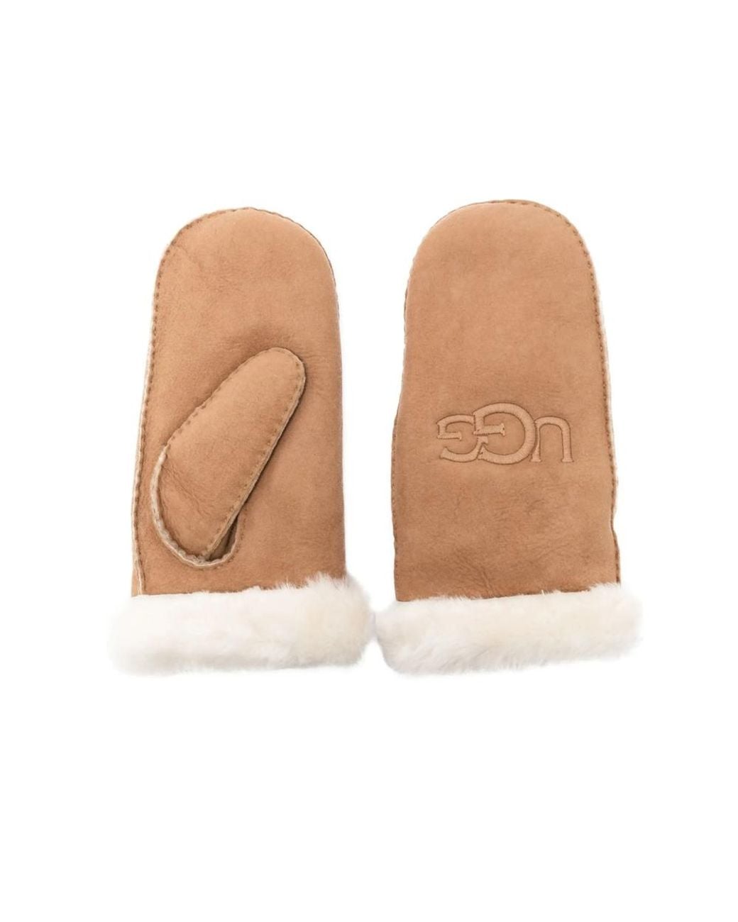 Ugg Natural Embroidered-Logo Shearling Mittens for men