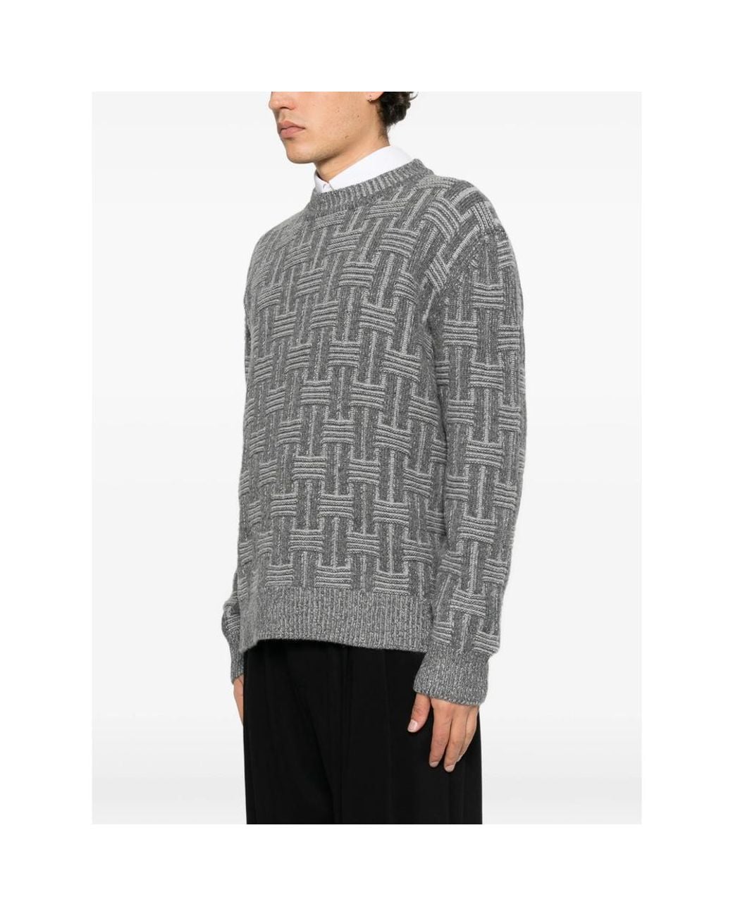 Drumohr Gray Basket-Weave Crew-Neck Sweater for men
