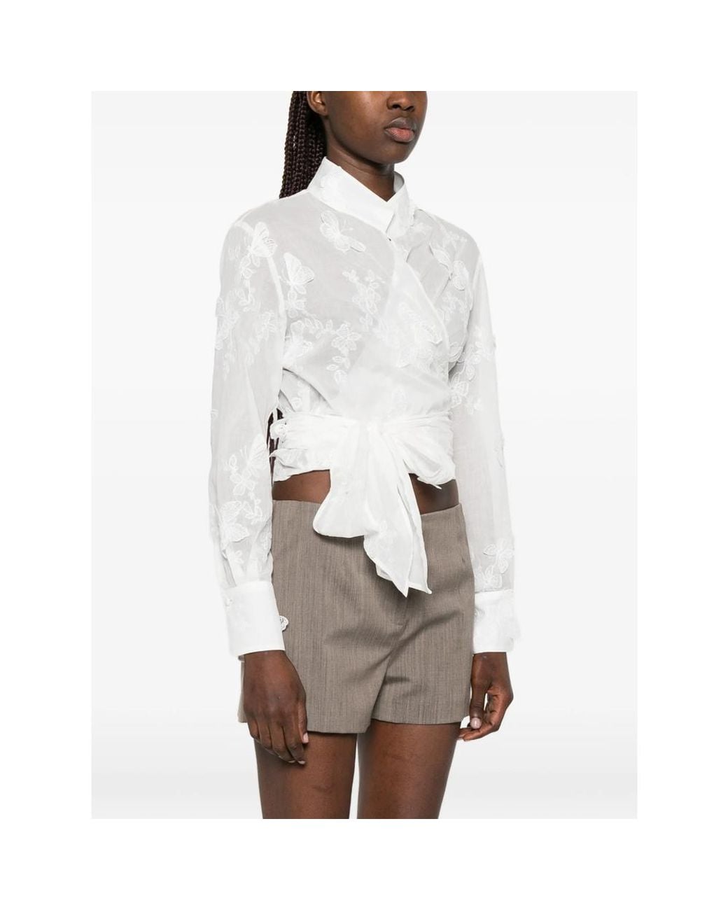 CAMICERIA MAZZARELLI White Tie-Front Blouse
