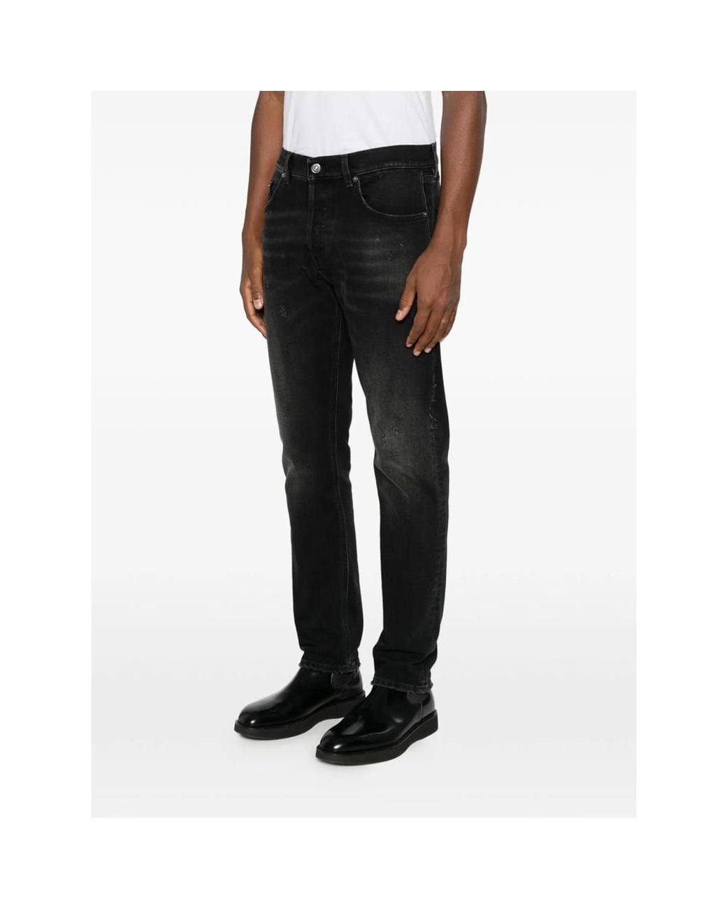 Dondup Black Distressed Logo-Patch Jeans for men