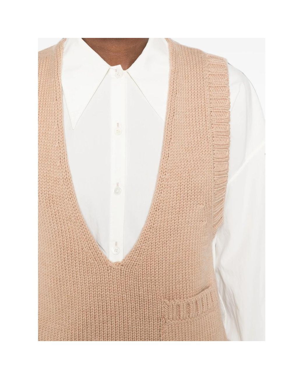 LAMRONS Natural V-Neck Ribbed-Knit Vest