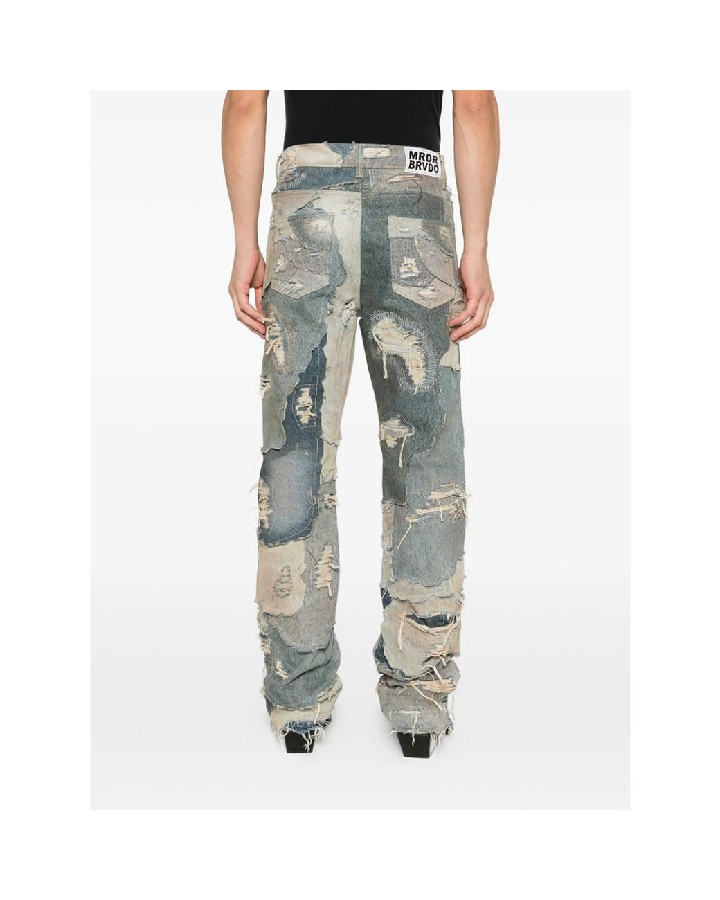 Who Decides War Blue Distressed Patchwork Jeans for men