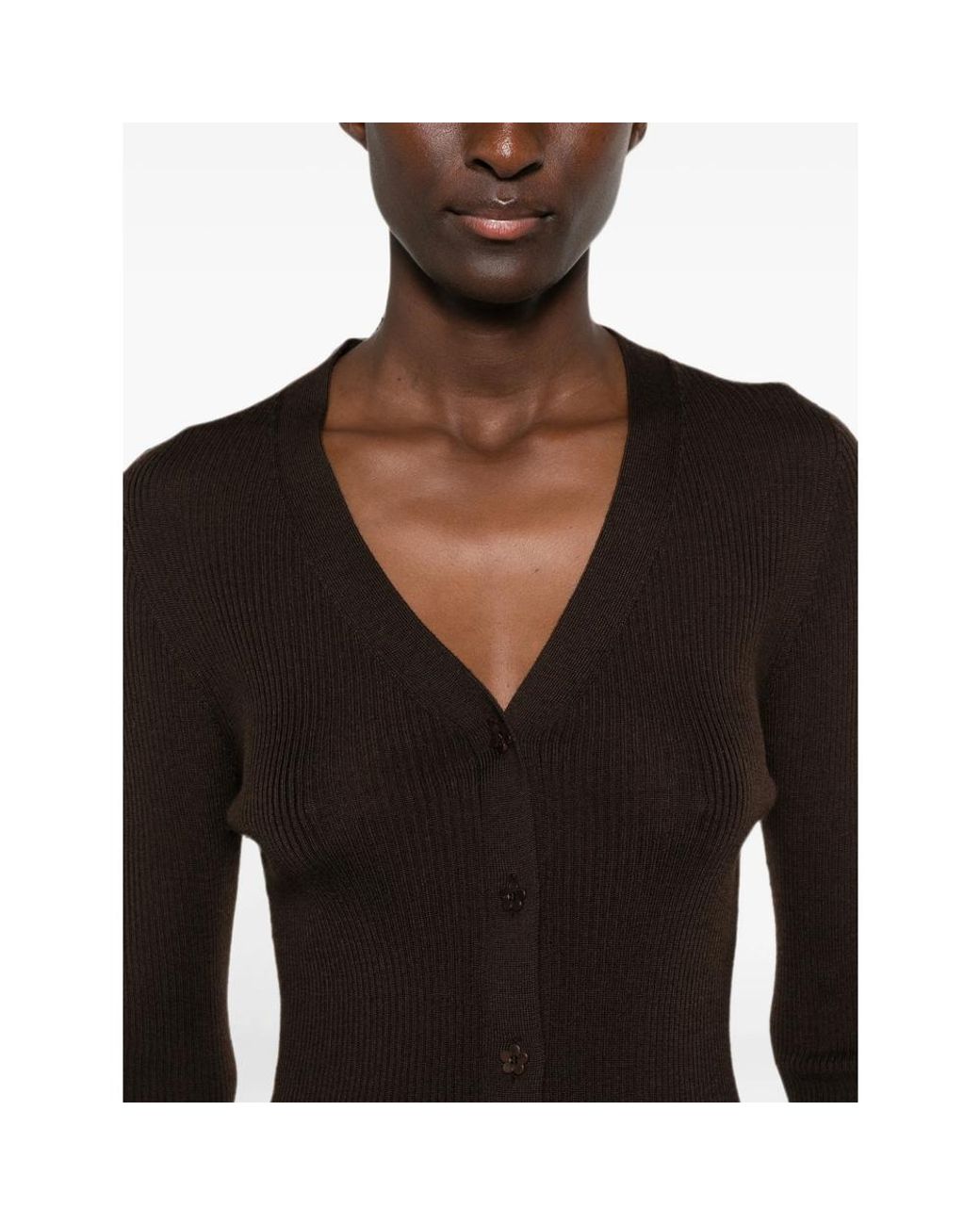 CECILIE BAHNSEN Brown Cbfolke Flower-Button Ribbed Cardigan
