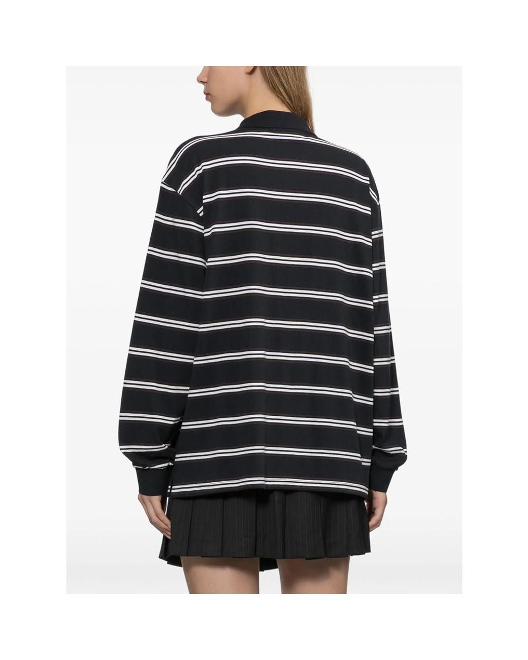 DUNST Black Striped Long-Sleeve Polo Shirt for men
