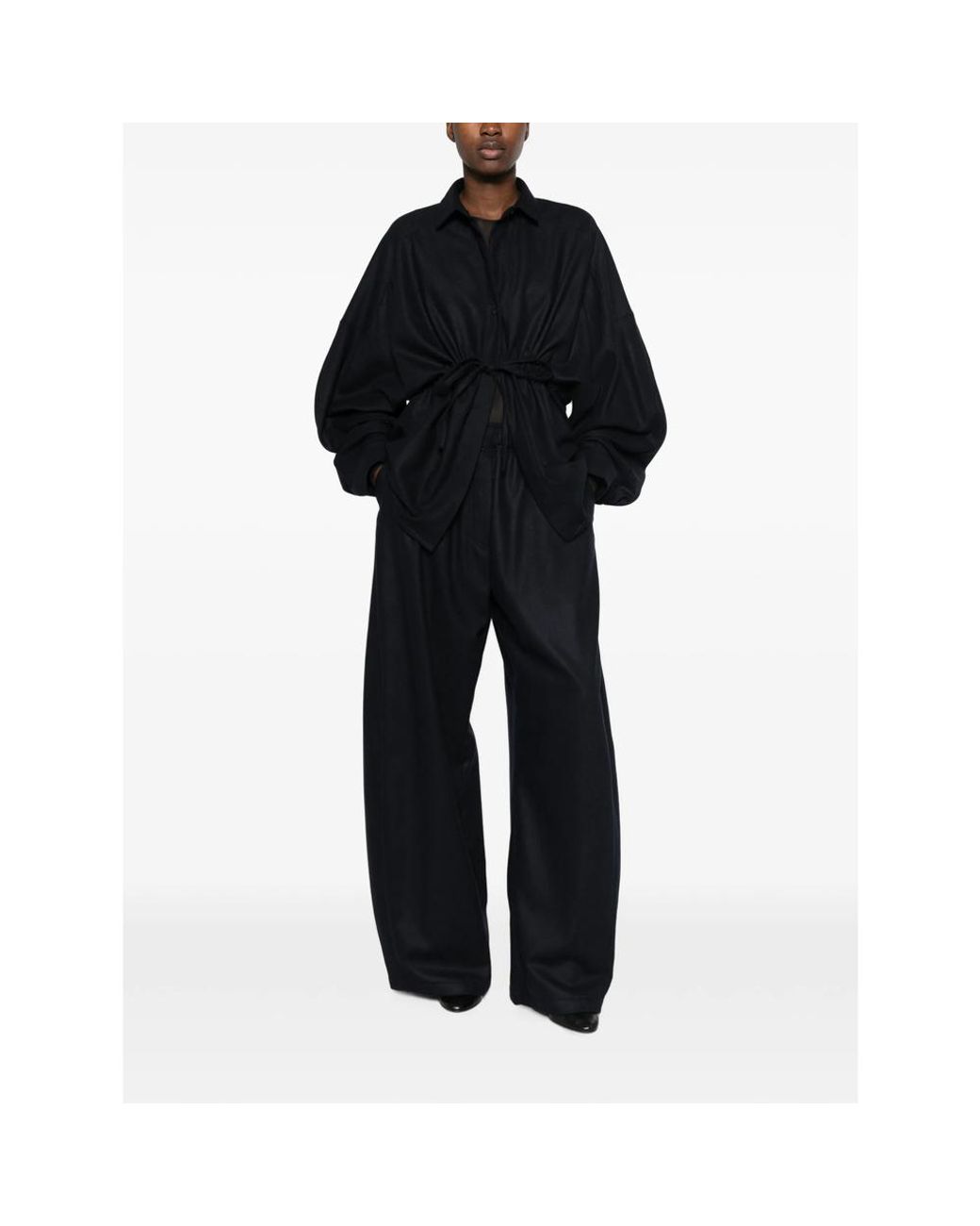 Thelatest Black Elasticated-Waistband Wide-Leg Trousers