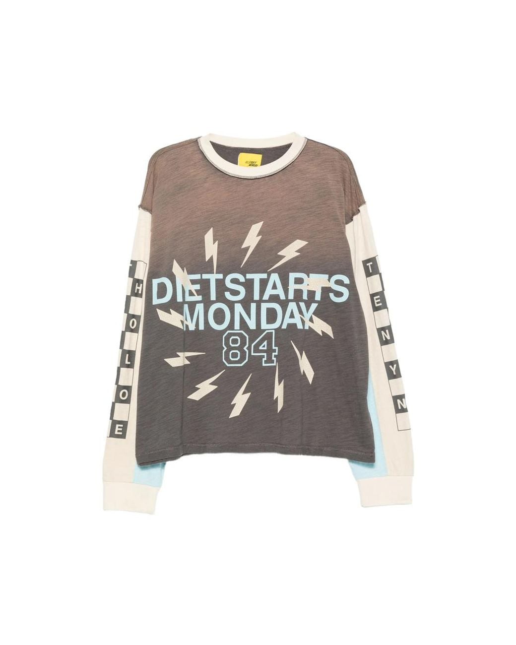 DIET STARTS MONDAY Gray Graphic-Print Panelled Long-Sleeved T-Shirt for men