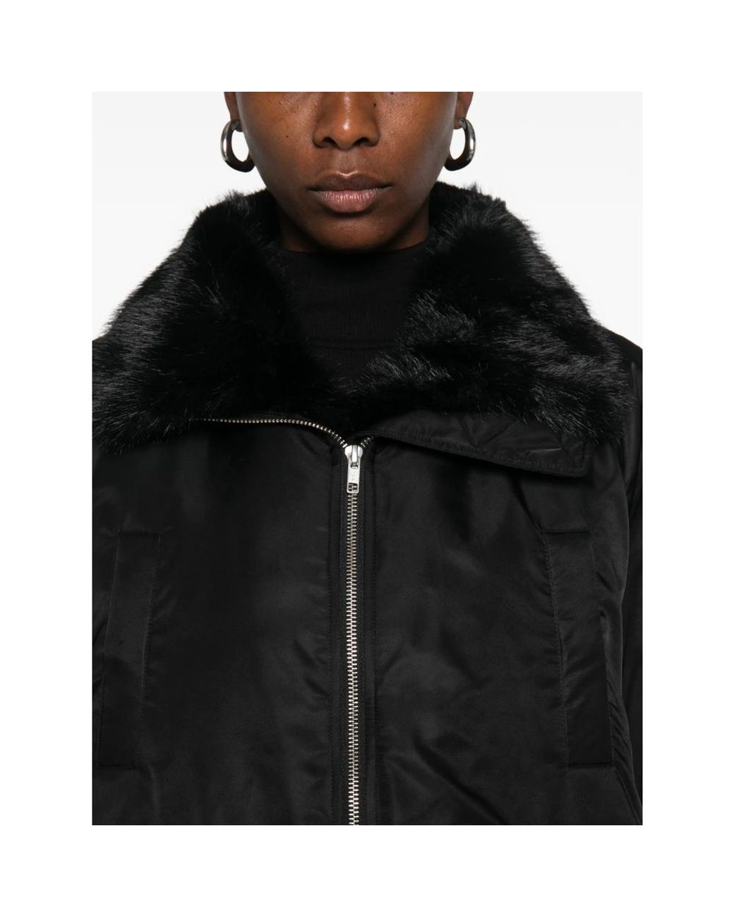 STAND Black Faux-Fur Collar Bomber Jacket