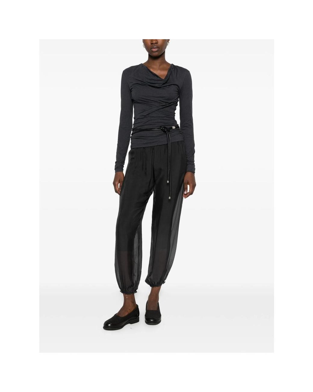 Paloma Wool Black Junco Ruched Cowl-Neck Top