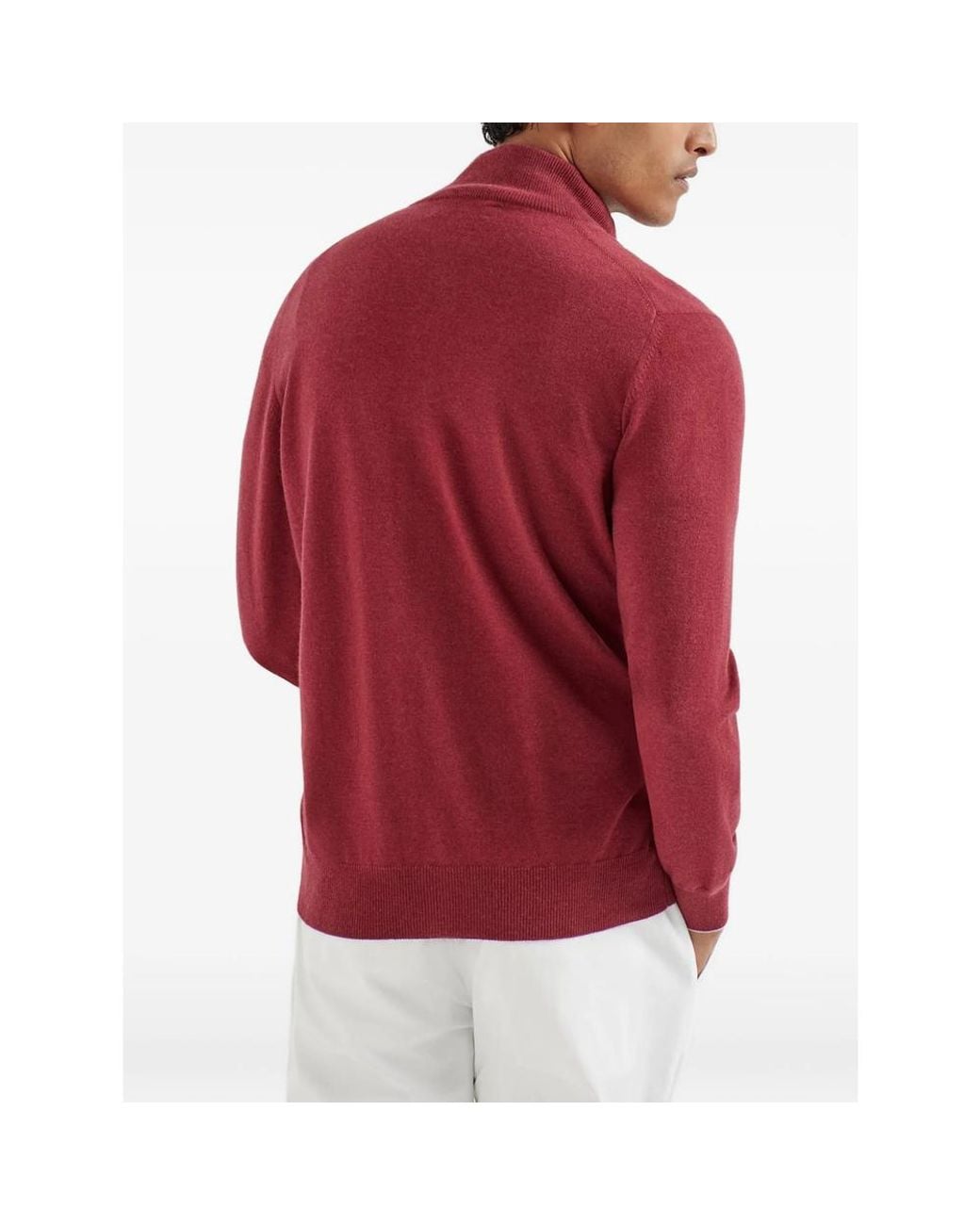 Brunello Cucinelli Red Cashmere Turtleneck Cardigan With Zipper for men