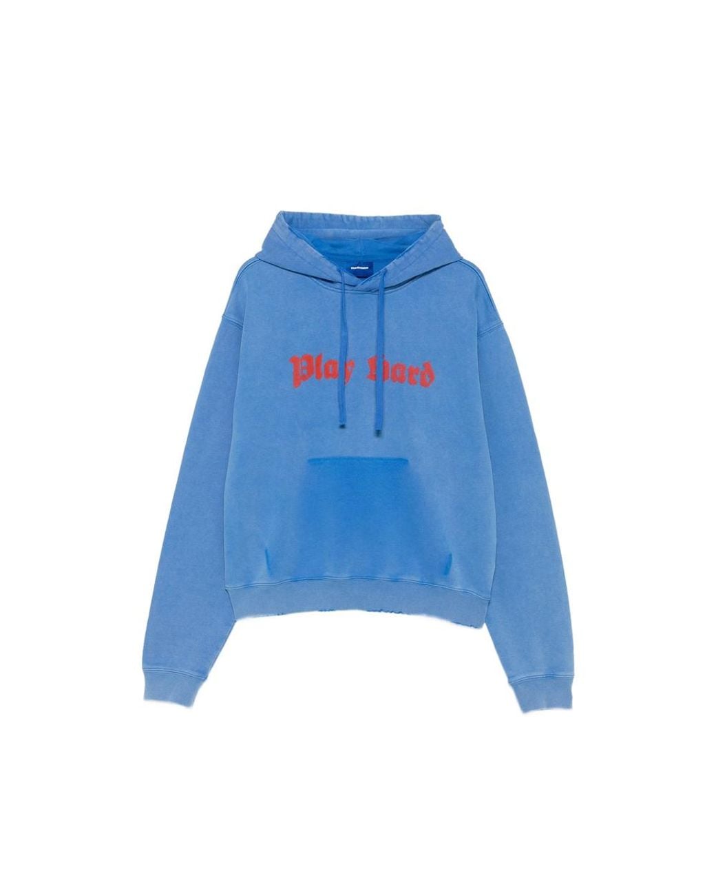DAGGER Blue Slogan-Print Distressed Hoodie for men
