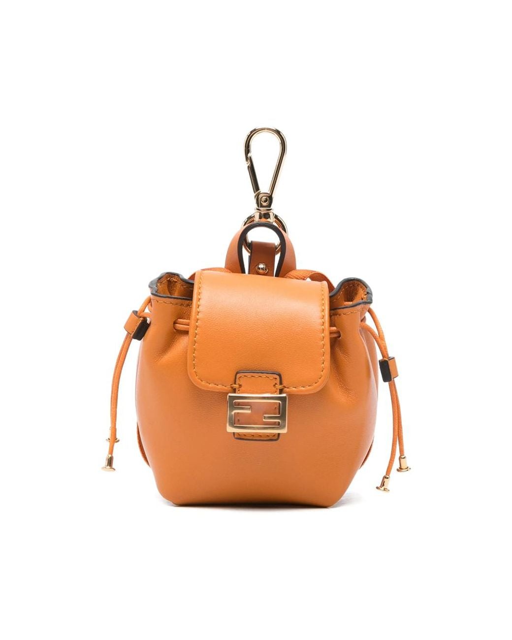 Fendi Orange Drawstring Logo-Plaque Bag Charm