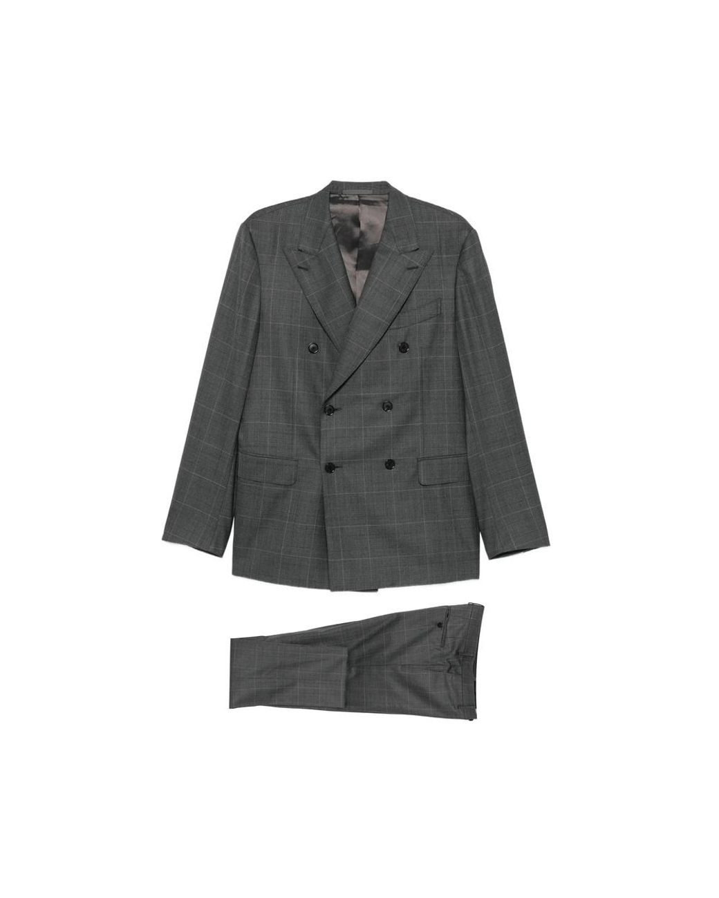 Caruso Gray Check Double-Breasted Suit for men