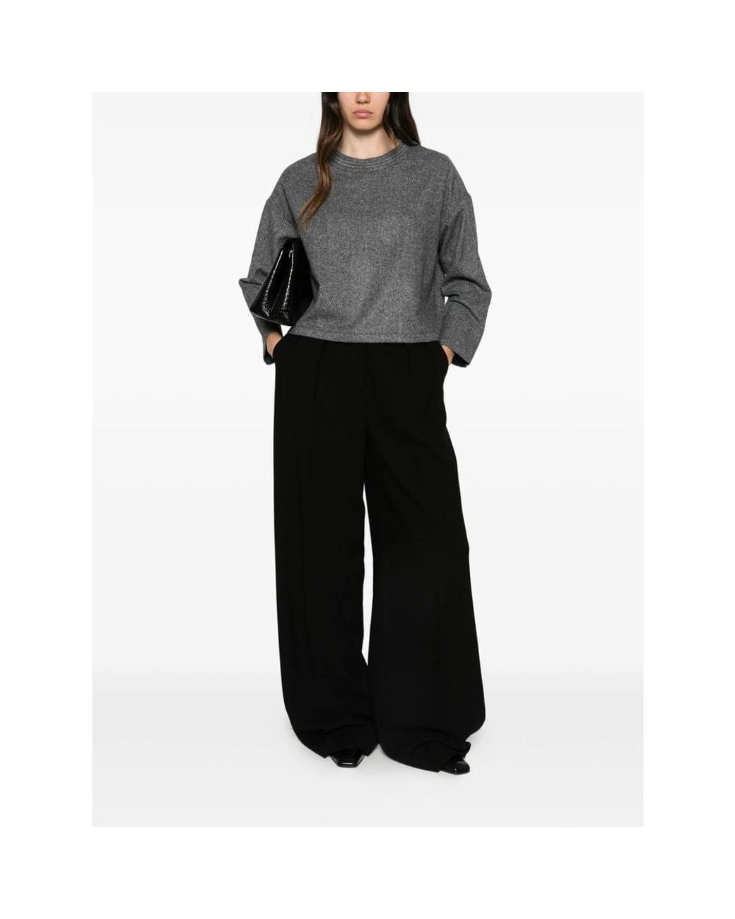 Antonelli Gray Bead-Embellished Melange-Effect Sweater