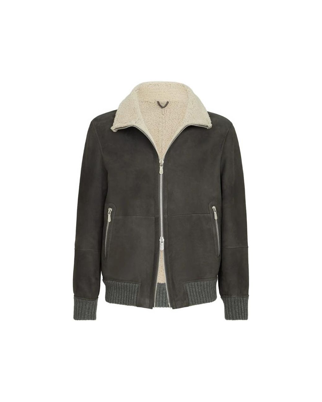 Brunello Cucinelli Gray Bomber Jacket Leather for men